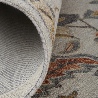 8 x 10 Gray & Gold Wool Floral Tufted Handmade Stain Resistant Rug