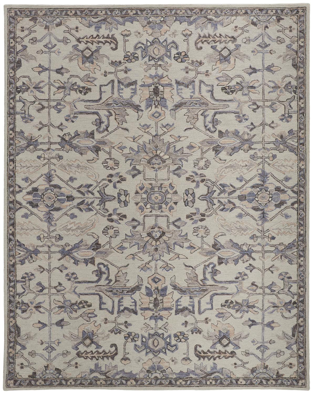 8 x 10 Ivory & Gray Wool Floral Tufted Handmade Stain Resistant Rug