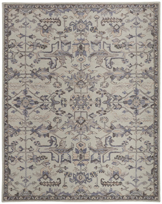 8 x 10 Ivory & Gray Wool Floral Tufted Handmade Stain Resistant Rug