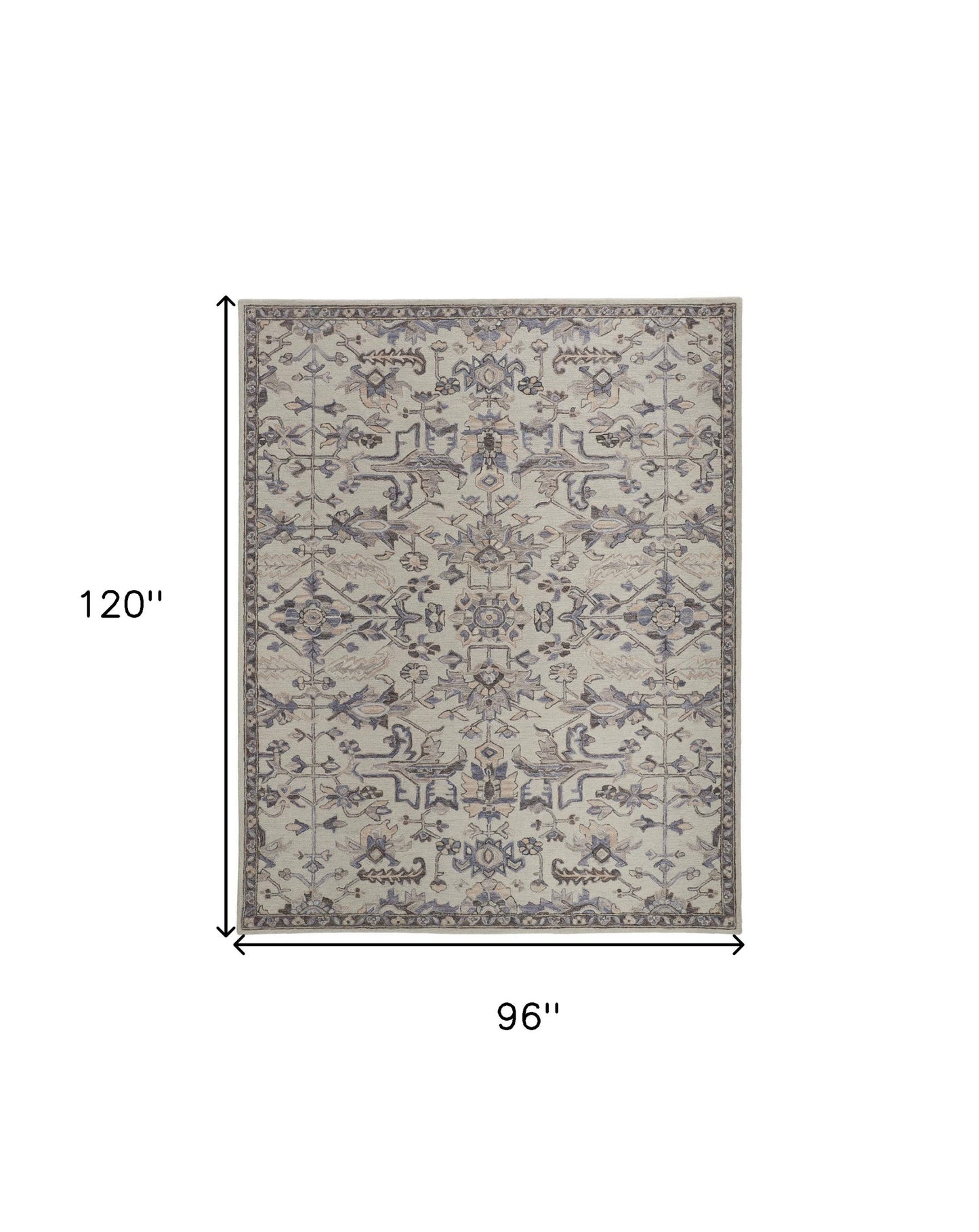 8 x 10 Ivory & Gray Wool Floral Tufted Handmade Stain Resistant Rug
