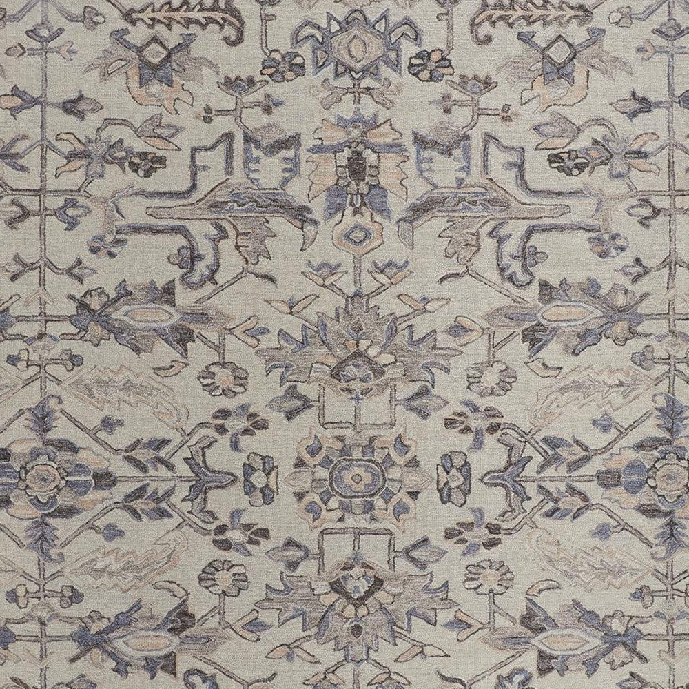 8 x 10 Ivory & Gray Wool Floral Tufted Handmade Stain Resistant Rug