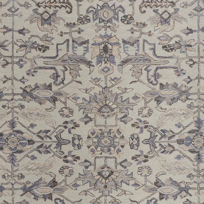 8 x 10 Ivory & Gray Wool Floral Tufted Handmade Stain Resistant Rug