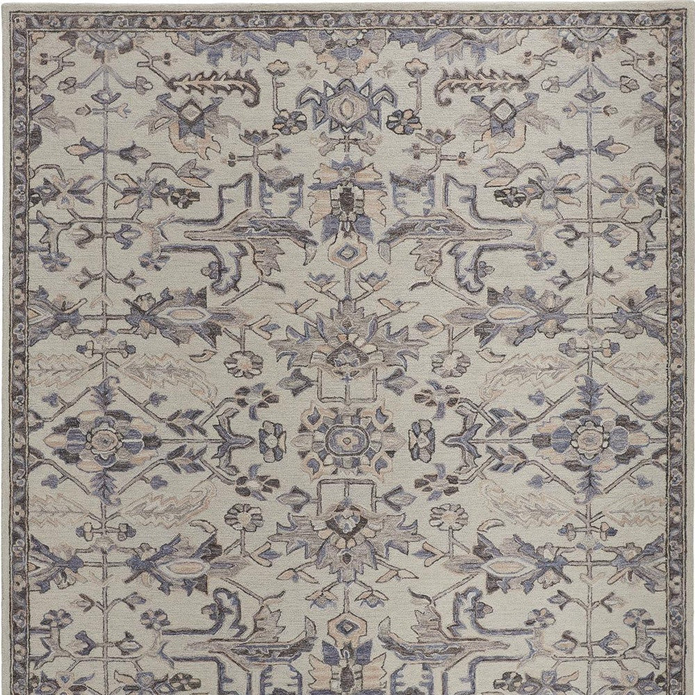 8 x 10 Ivory & Gray Wool Floral Tufted Handmade Stain Resistant Rug