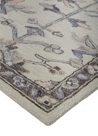8 x 10 Ivory & Gray Wool Floral Tufted Handmade Stain Resistant Rug