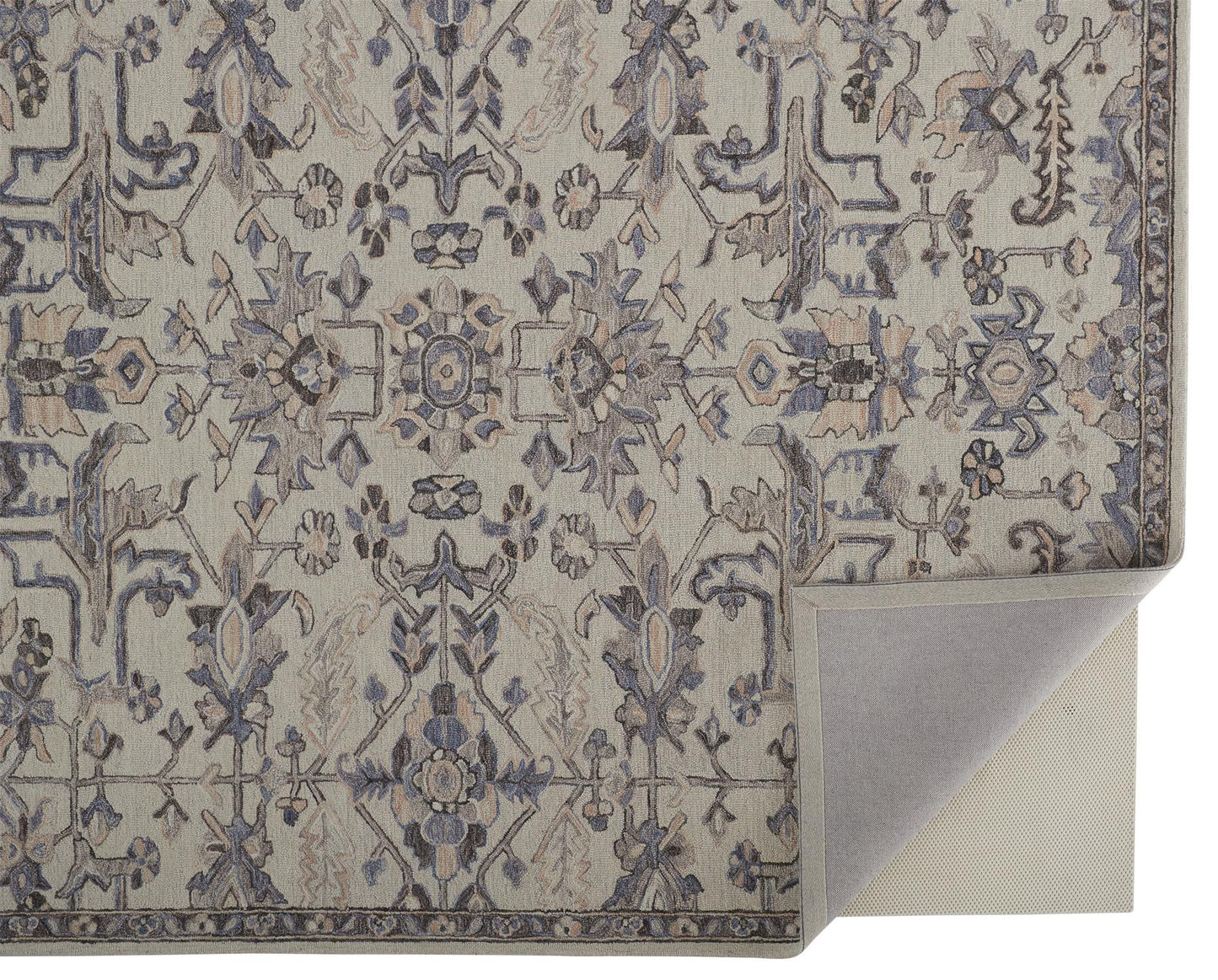 8 x 10 Ivory & Gray Wool Floral Tufted Handmade Stain Resistant Rug