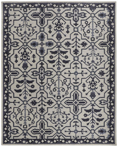 8 x 10 Taupe & Gray Wool Floral Tufted Handmade Stain Resistant Rug