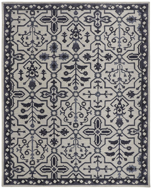 8 x 10 Taupe & Gray Wool Floral Tufted Handmade Stain Resistant Rug
