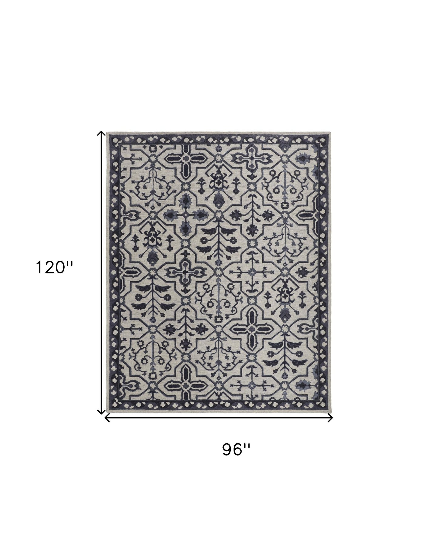 8 x 10 Taupe & Gray Wool Floral Tufted Handmade Stain Resistant Rug