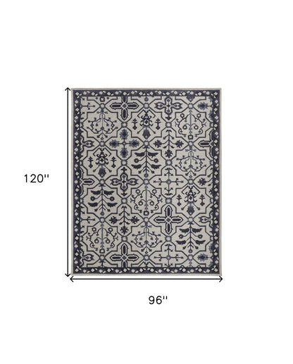 8 x 10 Taupe & Gray Wool Floral Tufted Handmade Stain Resistant Rug