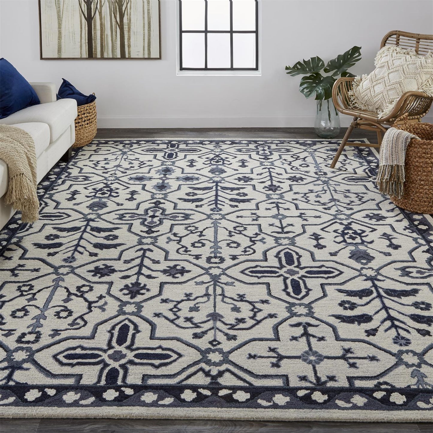 8 x 10 Taupe & Gray Wool Floral Tufted Handmade Stain Resistant Rug