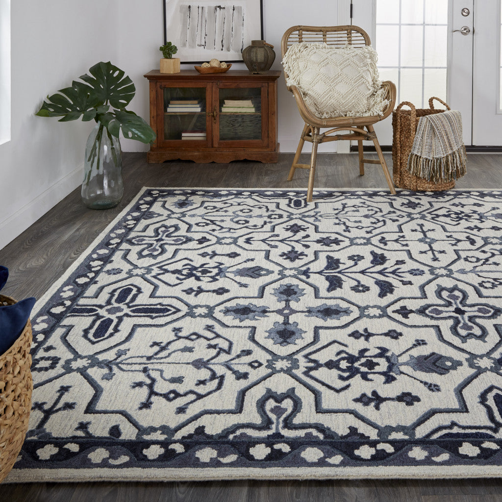 8 x 10 Taupe & Gray Wool Floral Tufted Handmade Stain Resistant Rug
