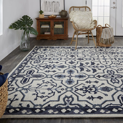 8 x 10 Taupe & Gray Wool Floral Tufted Handmade Stain Resistant Rug