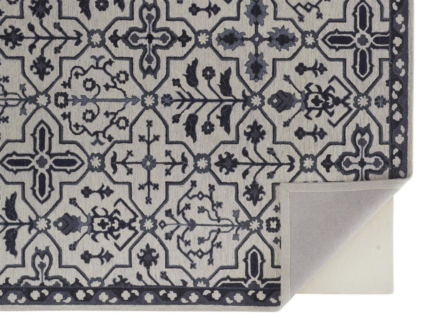 8 x 10 Taupe & Gray Wool Floral Tufted Handmade Stain Resistant Rug