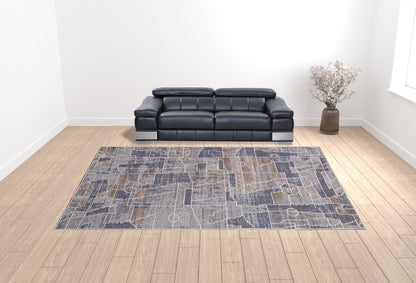 12 x 15 Blue Gray & Orange Geometric Power Loom Stain Resistant Rug