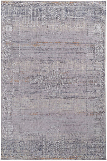 12 x 15 Gray Ivory & Orange Geometric Power Loom Distressed Stain Resistant Rug