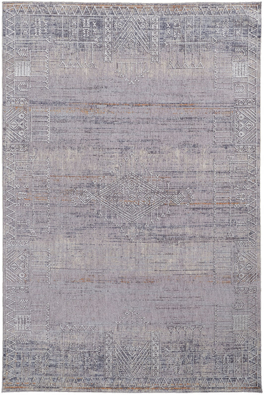 12 x 15 Gray Ivory & Orange Geometric Power Loom Distressed Stain Resistant Rug