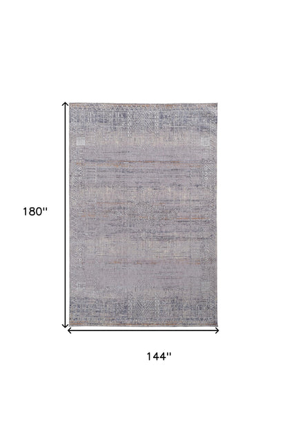 12 x 15 Gray Ivory & Orange Geometric Power Loom Distressed Stain Resistant Rug