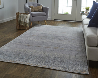 12 x 15 Gray Ivory & Orange Geometric Power Loom Distressed Stain Resistant Rug