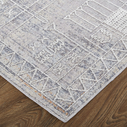 12 x 15 Gray Ivory & Orange Geometric Power Loom Distressed Stain Resistant Rug