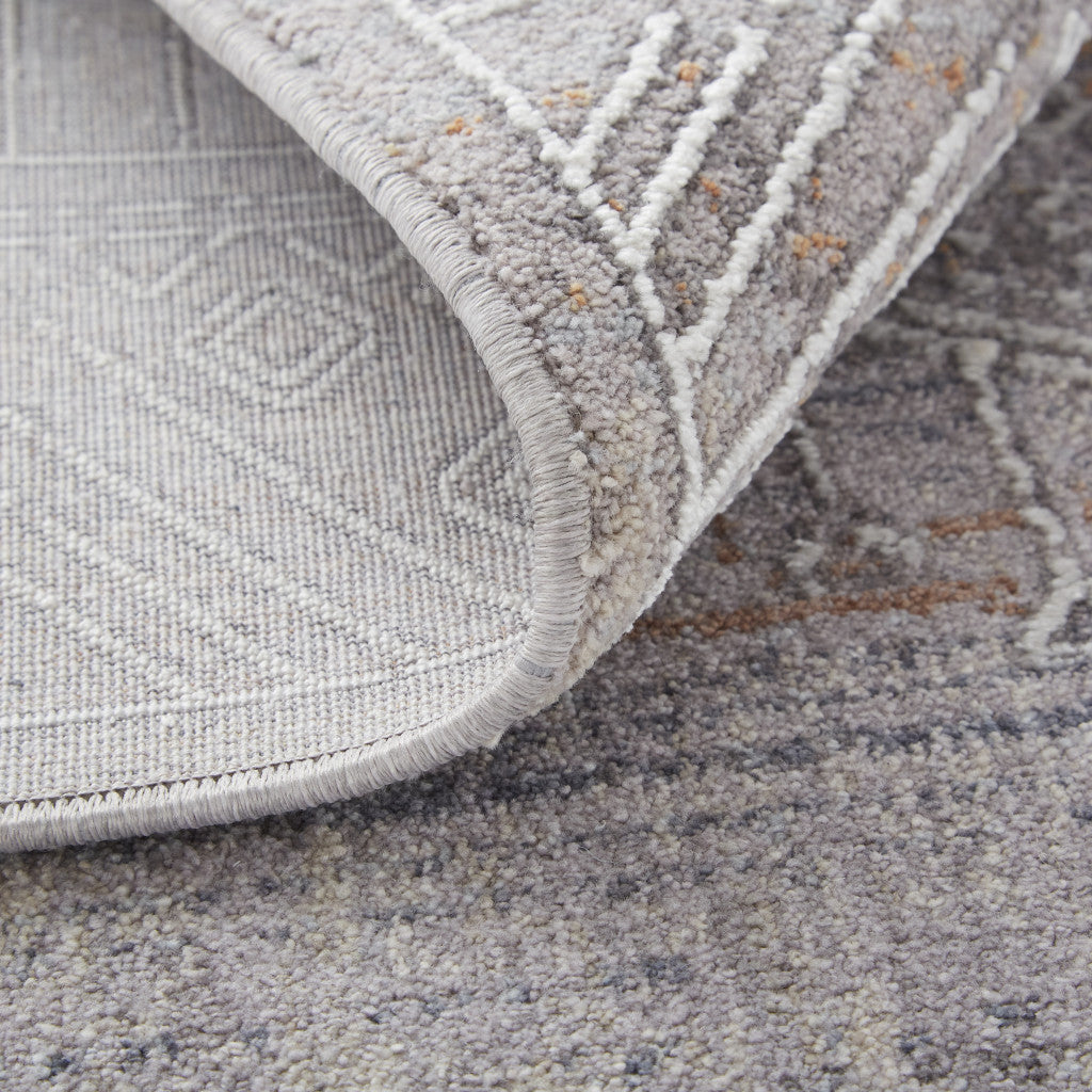 12 x 15 Gray Ivory & Orange Geometric Power Loom Distressed Stain Resistant Rug