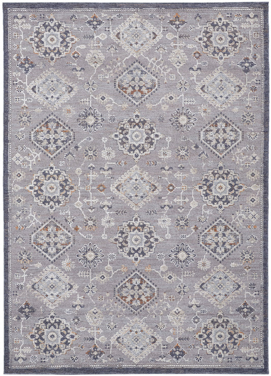 12 x 15 Gray Floral Power Loom Stain Resistant Rug