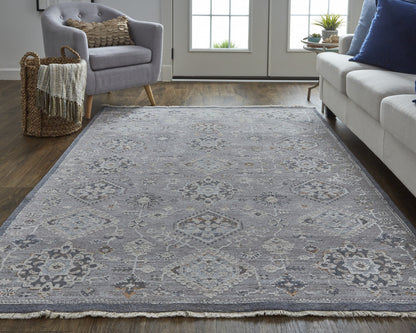 12 x 15 Gray Floral Power Loom Stain Resistant Rug