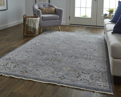 12 x 15 Gray Floral Power Loom Stain Resistant Rug