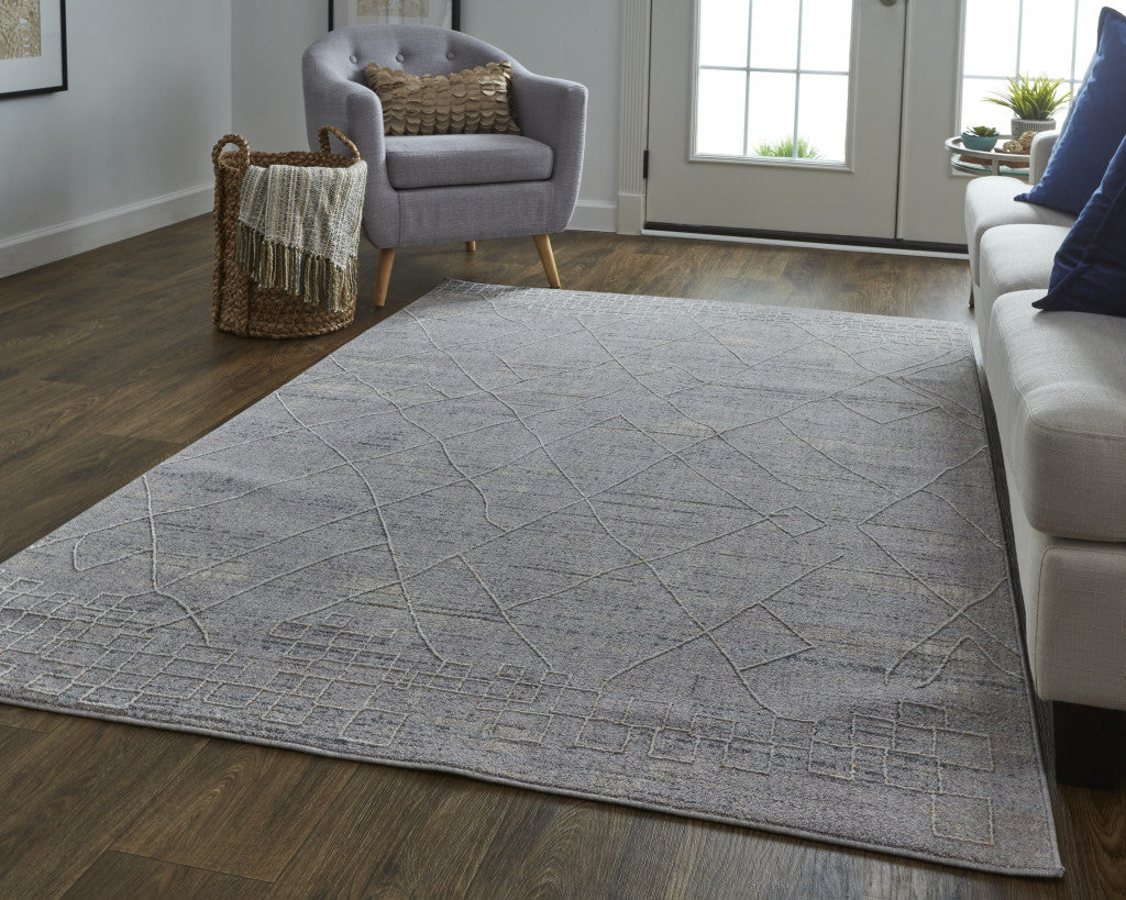 12 x 15 Gray Striped Power Loom Distressed Stain Resistant Rug