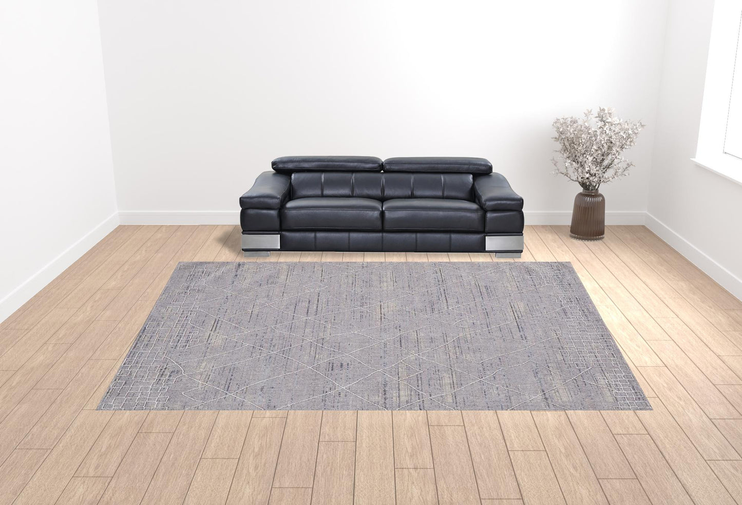 12 x 15 Gray Striped Power Loom Distressed Stain Resistant Rug