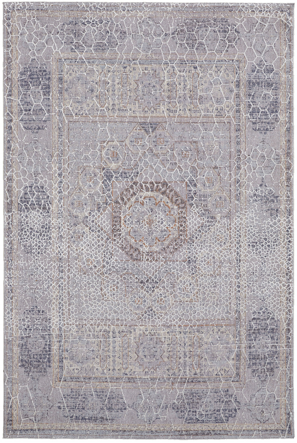12 x 15 Gray & Ivory Floral Power Loom Distressed Stain Resistant Rug