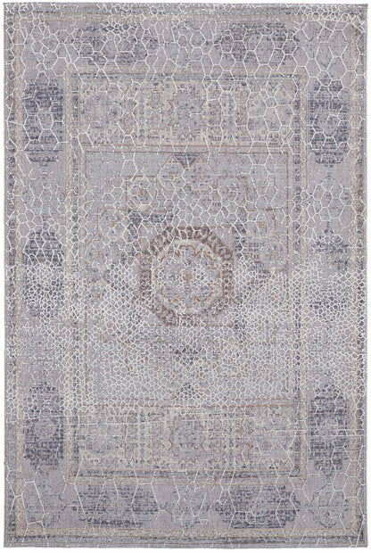 12 x 15 Gray & Ivory Floral Power Loom Distressed Stain Resistant Rug