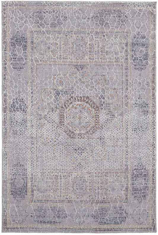 12 x 15 Gray & Ivory Floral Power Loom Distressed Stain Resistant Rug