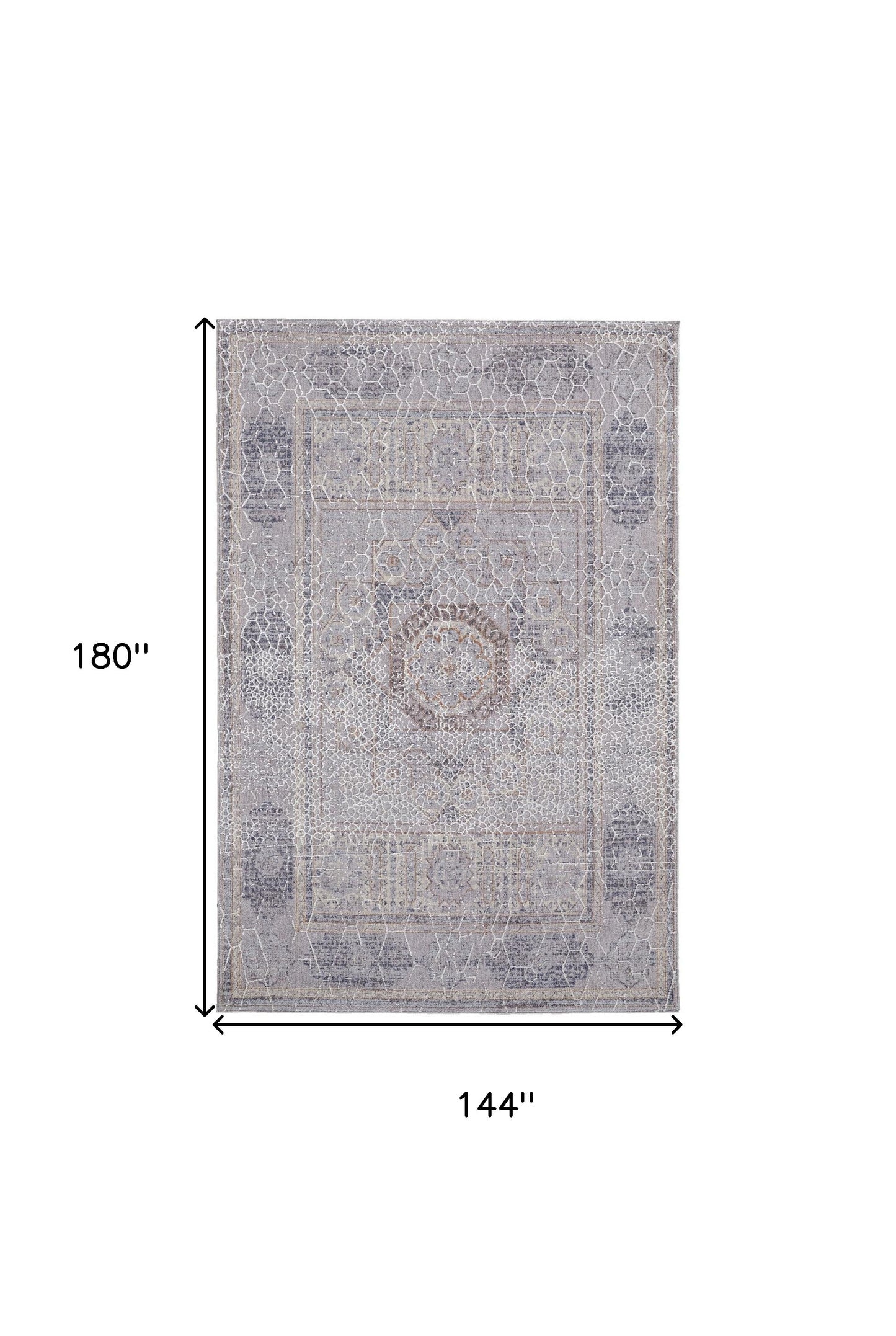 12 x 15 Gray & Ivory Floral Power Loom Distressed Stain Resistant Rug