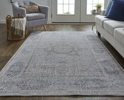 12 x 15 Gray & Ivory Floral Power Loom Distressed Stain Resistant Rug