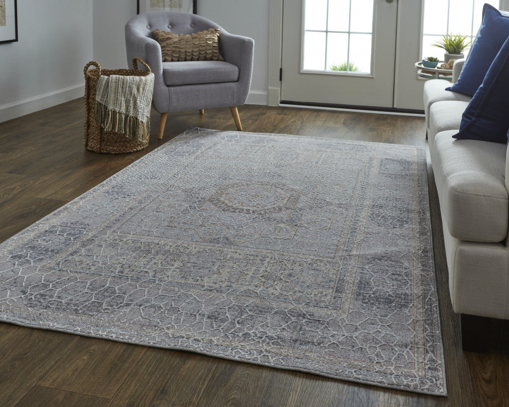 12 x 15 Gray & Ivory Floral Power Loom Distressed Stain Resistant Rug