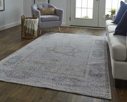 12 x 15 Gray & Ivory Floral Power Loom Distressed Stain Resistant Rug