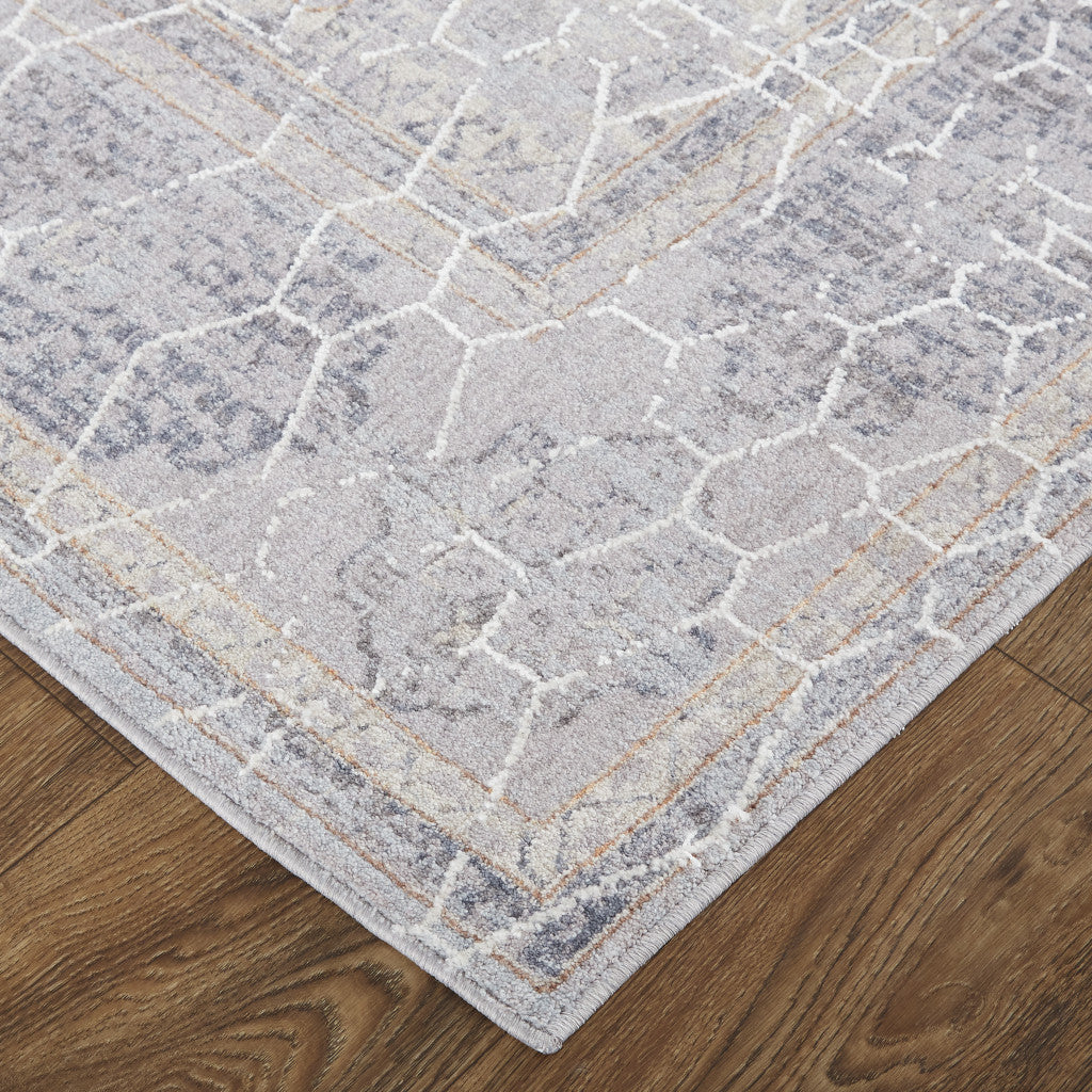 12 x 15 Gray & Ivory Floral Power Loom Distressed Stain Resistant Rug
