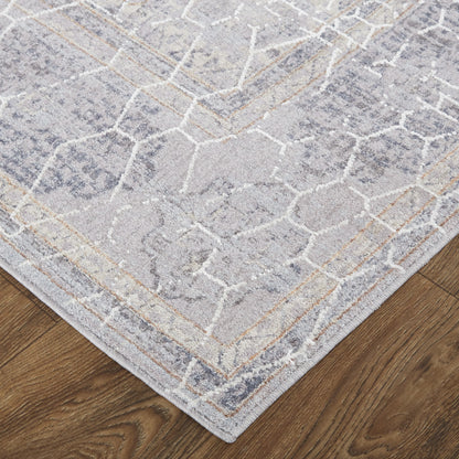 12 x 15 Gray & Ivory Floral Power Loom Distressed Stain Resistant Rug