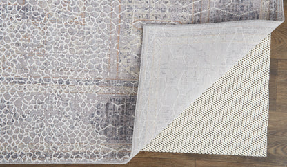 12 x 15 Gray & Ivory Floral Power Loom Distressed Stain Resistant Rug