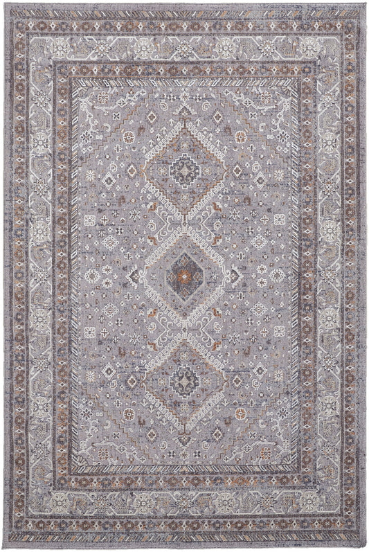 10 x 13 Gray Orange & Ivory Floral Power Loom Stain Resistant Rug