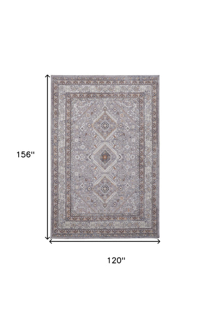 10 x 13 Gray Orange & Ivory Floral Power Loom Stain Resistant Rug