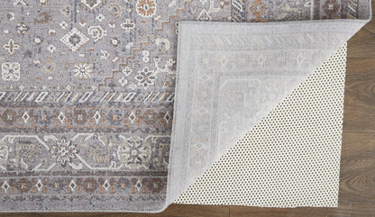 10 x 13 Gray Orange & Ivory Floral Power Loom Stain Resistant Rug