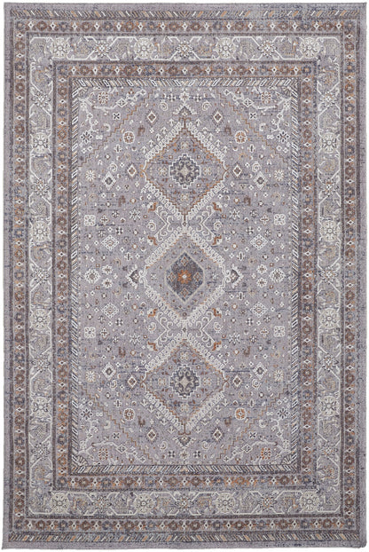 12 x 15 Gray Orange & Ivory Floral Power Loom Stain Resistant Rug