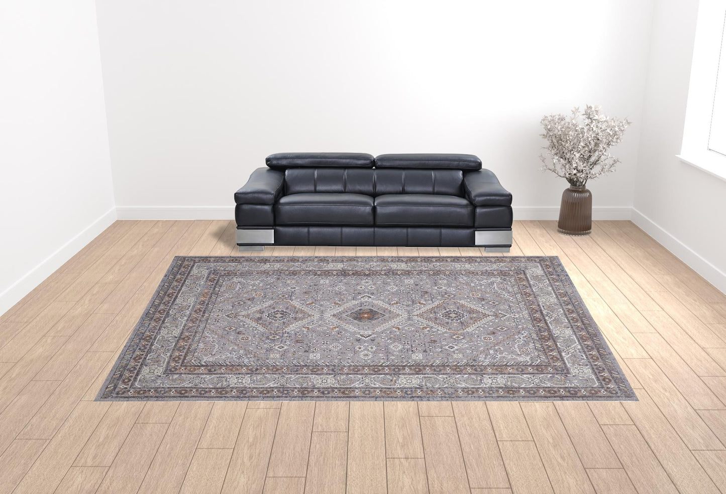 12 x 15 Gray Orange & Ivory Floral Power Loom Stain Resistant Rug