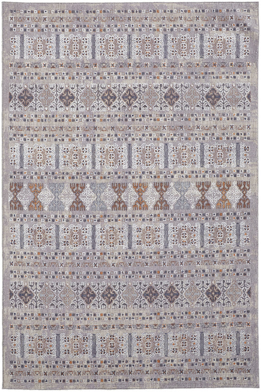 12 x 15 Orange Gray & White Geometric Power Loom Distressed Stain Resistant Rug