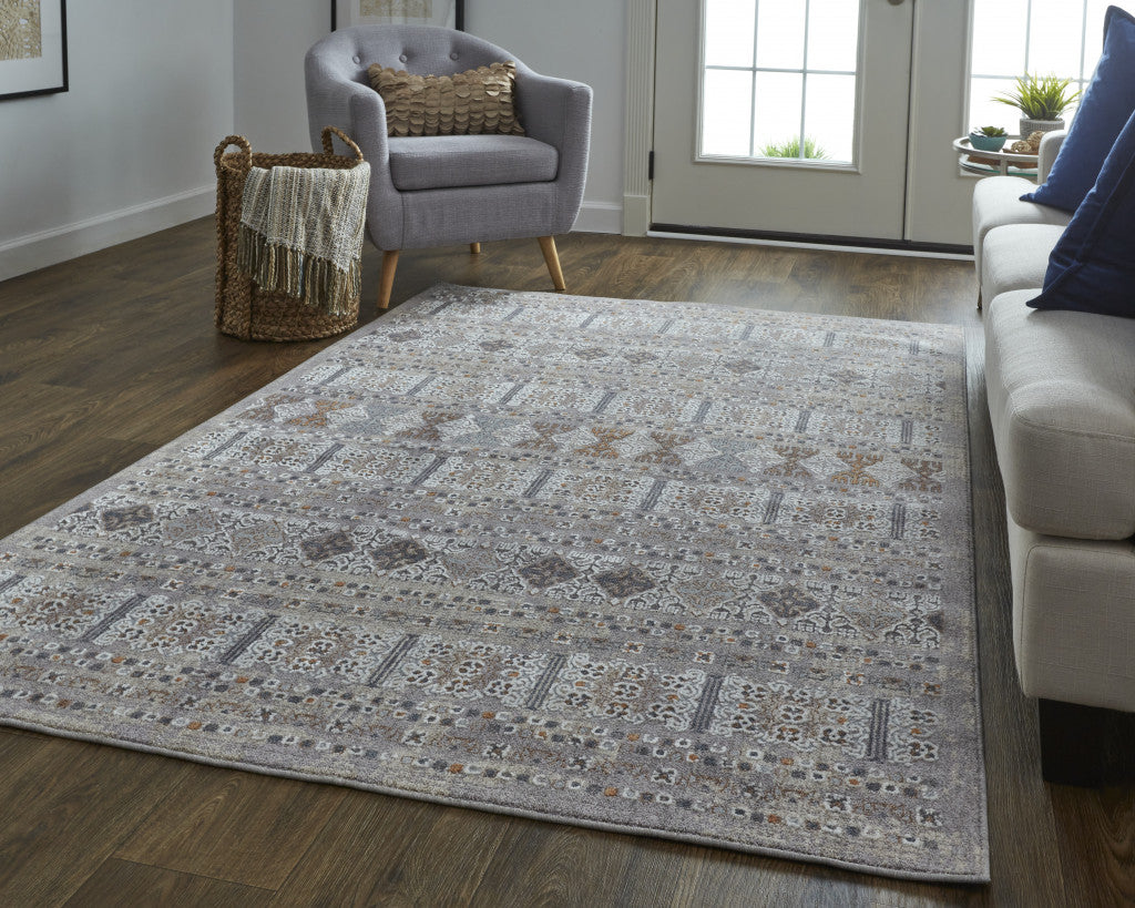 12 x 15 Orange Gray & White Geometric Power Loom Distressed Stain Resistant Rug