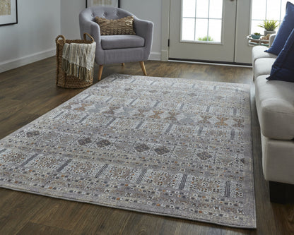 12 x 15 Orange Gray & White Geometric Power Loom Distressed Stain Resistant Rug