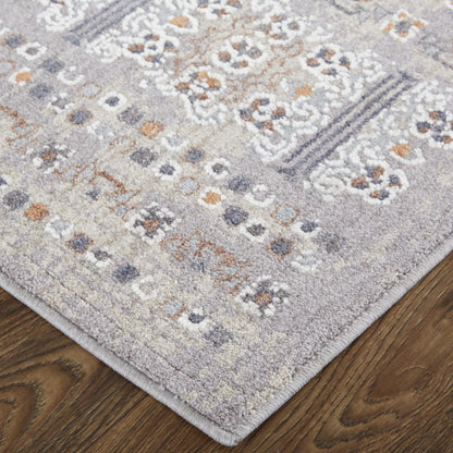 12 x 15 Orange Gray & White Geometric Power Loom Distressed Stain Resistant Rug