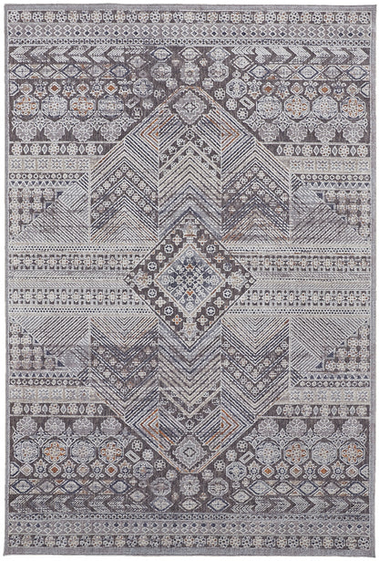 12 x 15 Ivory & Gray Geometric Power Loom Distressed Stain Resistant Rug
