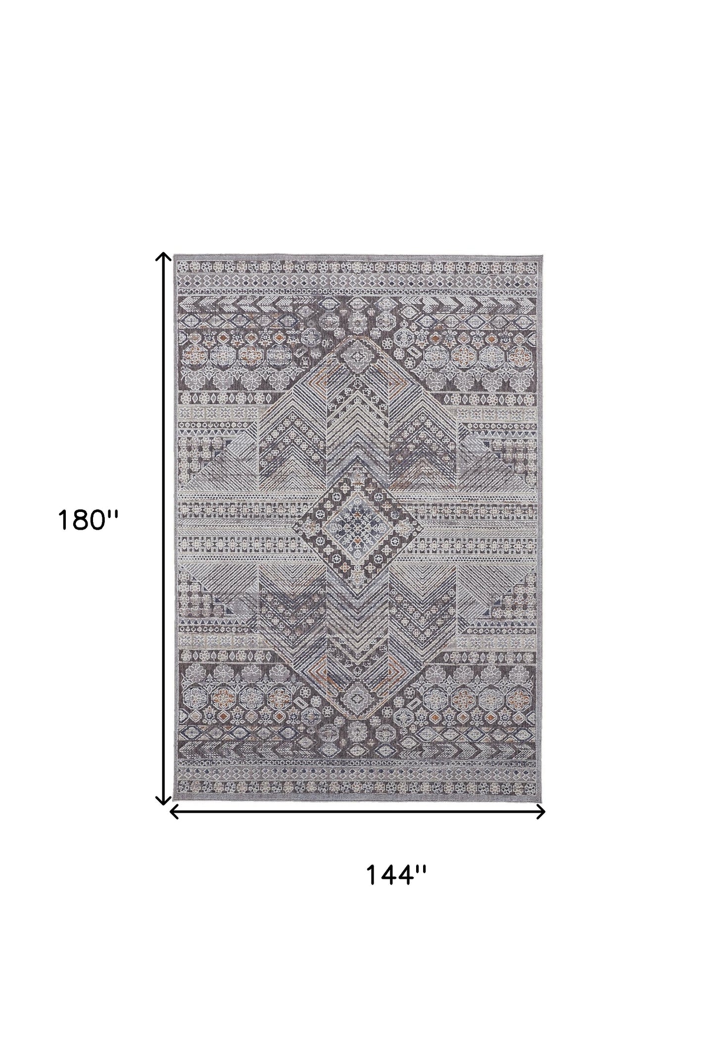 12 x 15 Ivory & Gray Geometric Power Loom Distressed Stain Resistant Rug